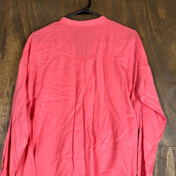 Zara Womens Blouse Coral Utility V Neck Button Down Long Sleeve Medium - Picture 11 of 12